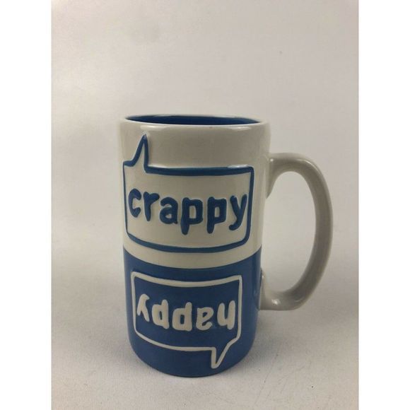 HMK HAPPY CRAPPY Cup Mug Bi Color Blue And White 8 oz *New* - Picture 8 of 11